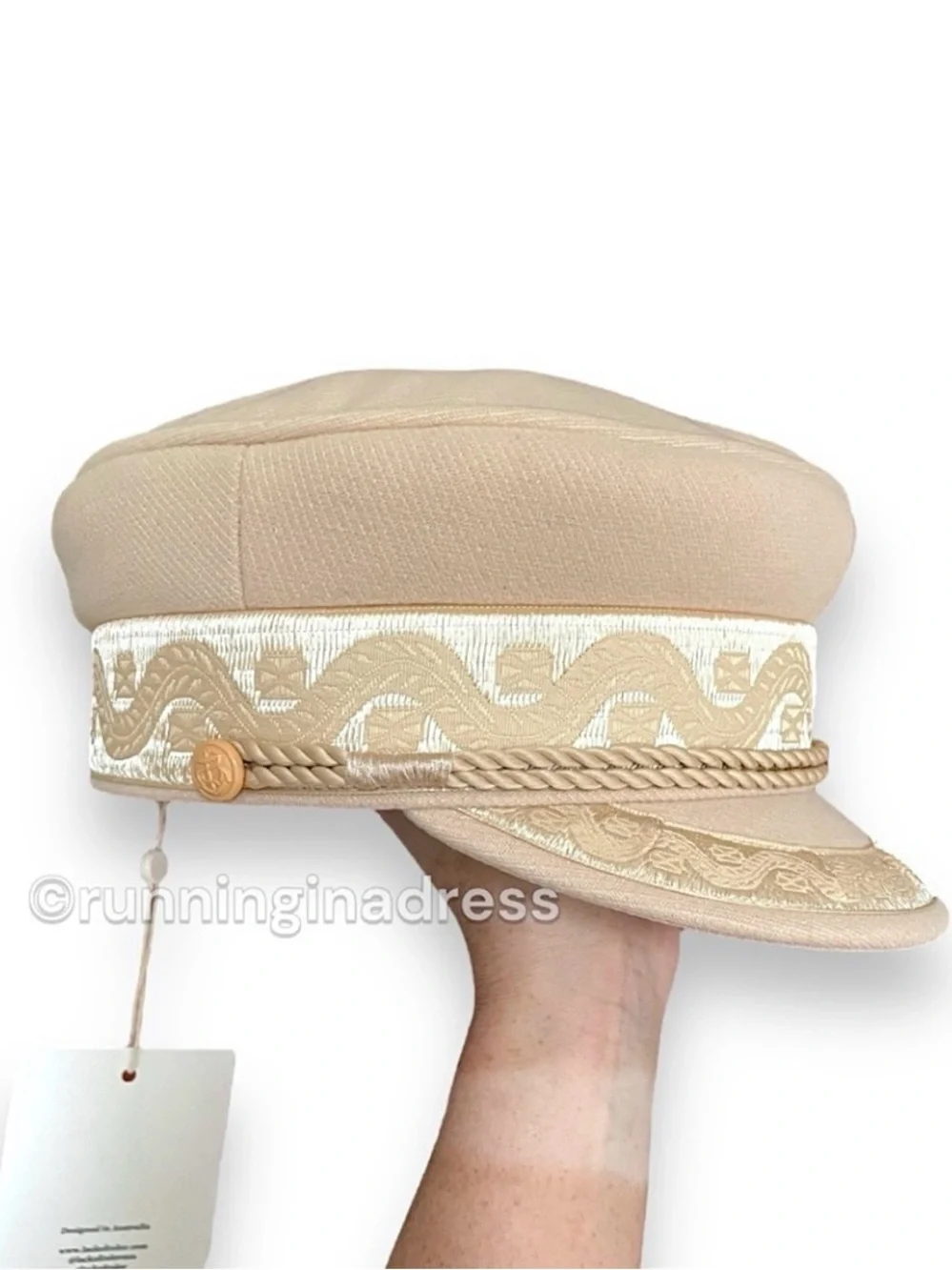 NWT Lack of Color Riviera Cap Cream Gold Anchor Button Baker Boy Hat M 57cm